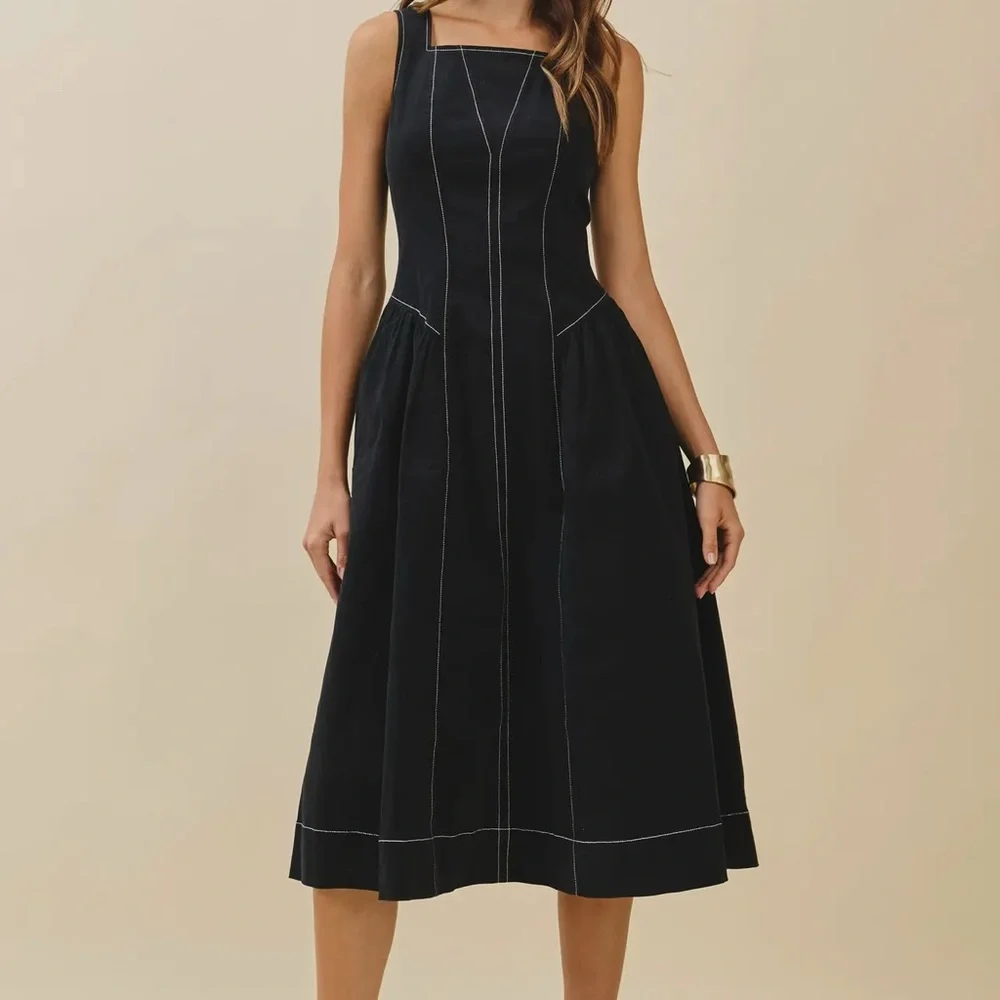 TCEC Black Midi Dress with White Stitching - Picture 2 of 5